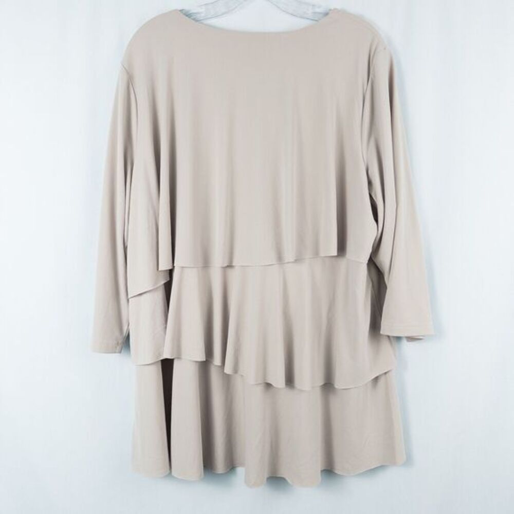 Susan Graver Liquid Knit Tiered 3/4 Sleeve Top Womens 1X Beige Stretch A220987 - Picture 2 of 16